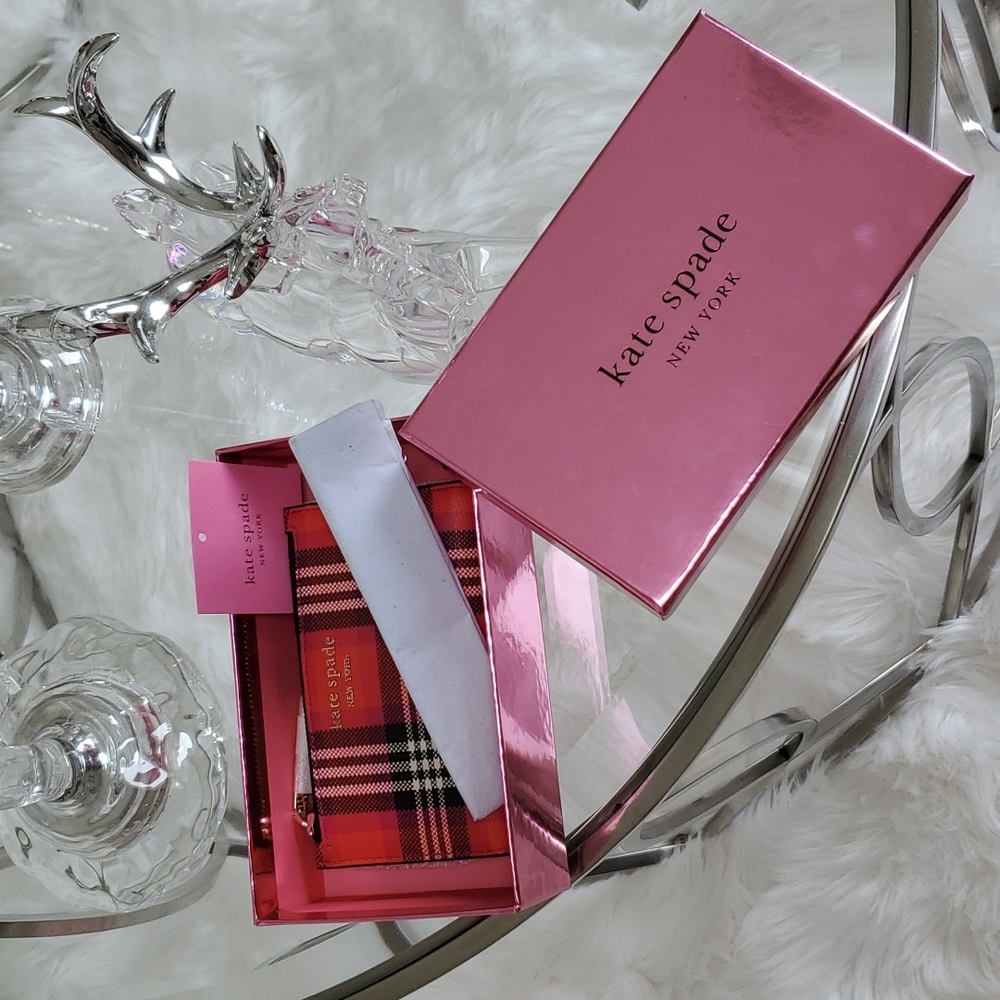 ‼️LAST DAY!♠️ KATE SPADE Boxed Spencer Foliage Plaid Small Slim Bifold Wallet ♠️ - Picture 4 of 8